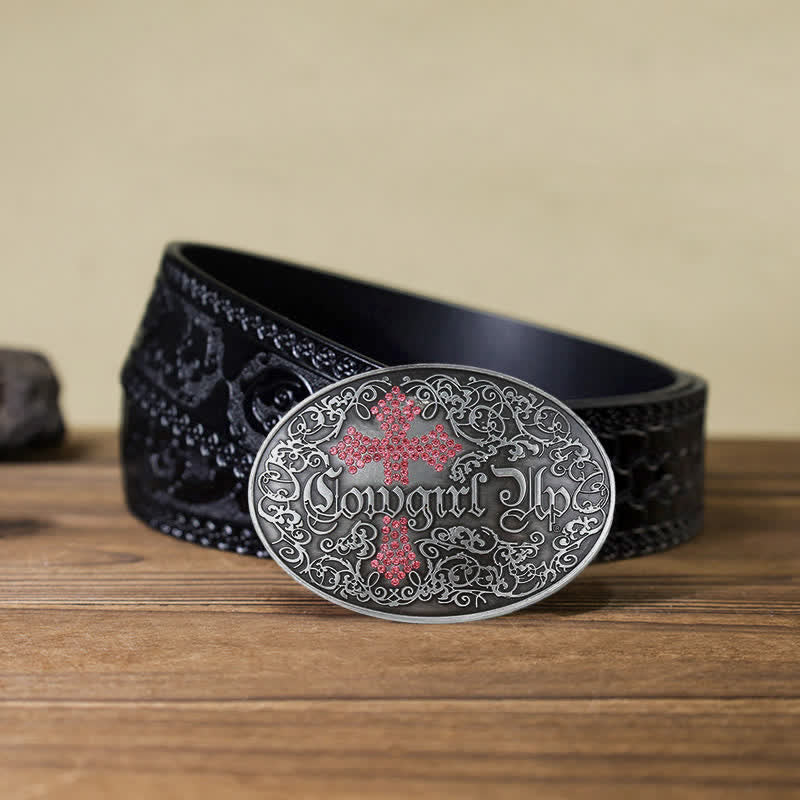 Damen DIY Cowgirl Rankennietenkreuzschnalle Ledergürtel