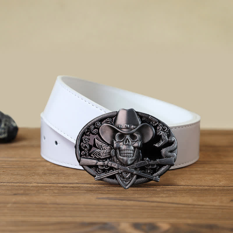 Herren DIY Totenkopf mit gekreuzten Pistolen Schnalle Leder Gürtel