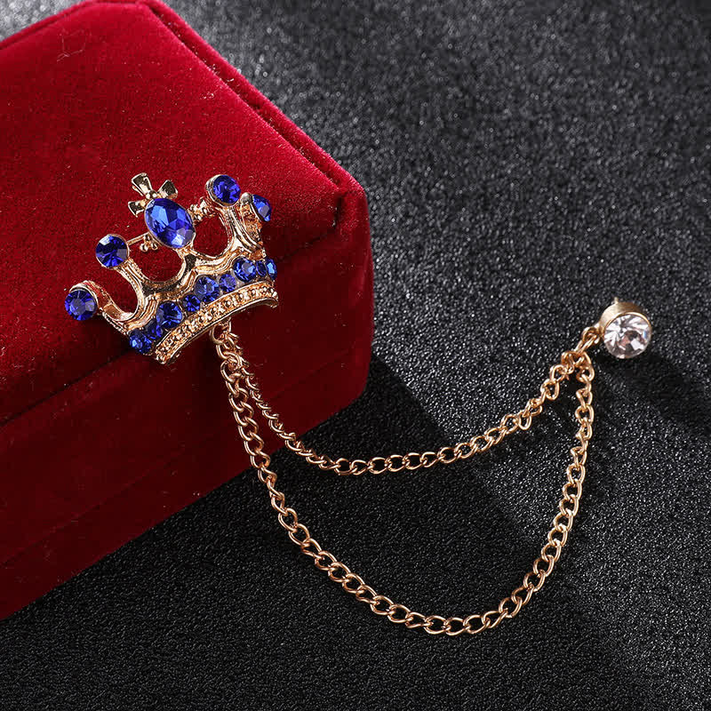 Herren Retro Kronenketten Strass-Brosche