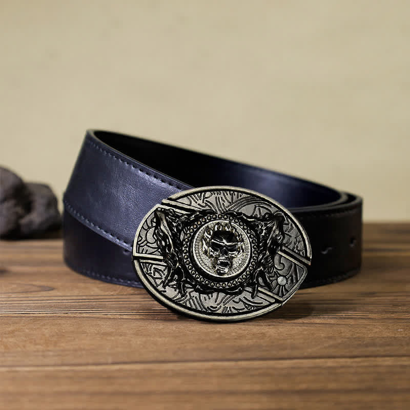 DIY-Ledergürtel für Herren mit drehbarem Totenkopf und verstecktem Klappmesser