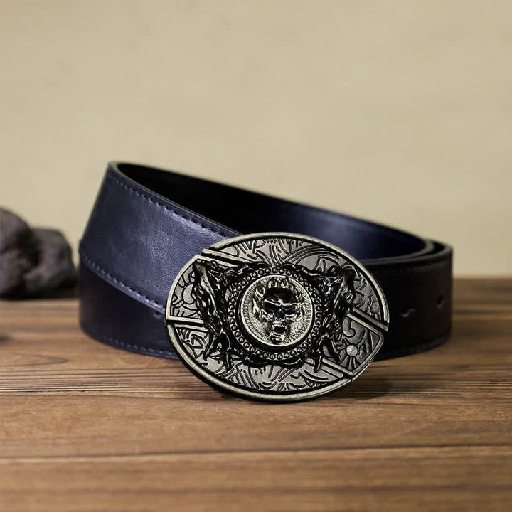 DIY-Ledergürtel für Herren mit drehbarem Totenkopf und verstecktem Klappmesser