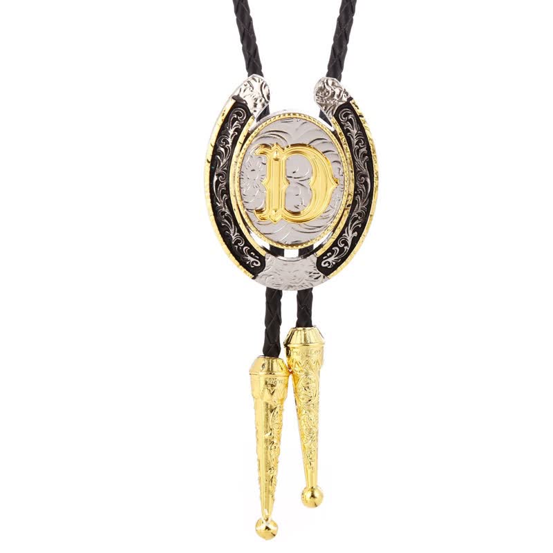 Moderne Western-Hufeisen Anfänglicher Buchstabe A bis Z Bolo Tie - Gold - D - image 7