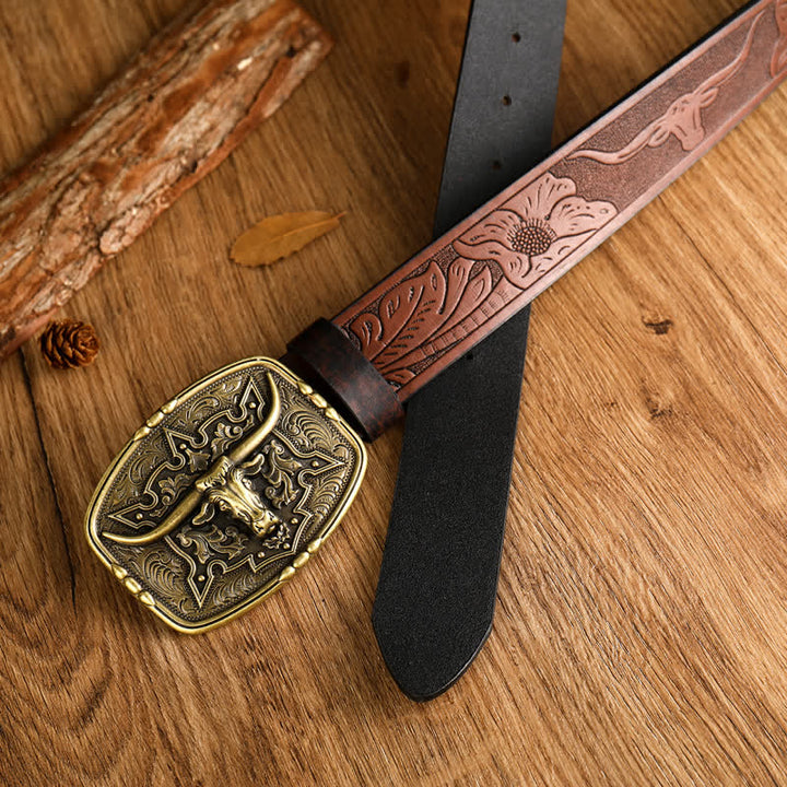 Herren-Gürtel im Western-Stil mit Kuhkopf-Pegung