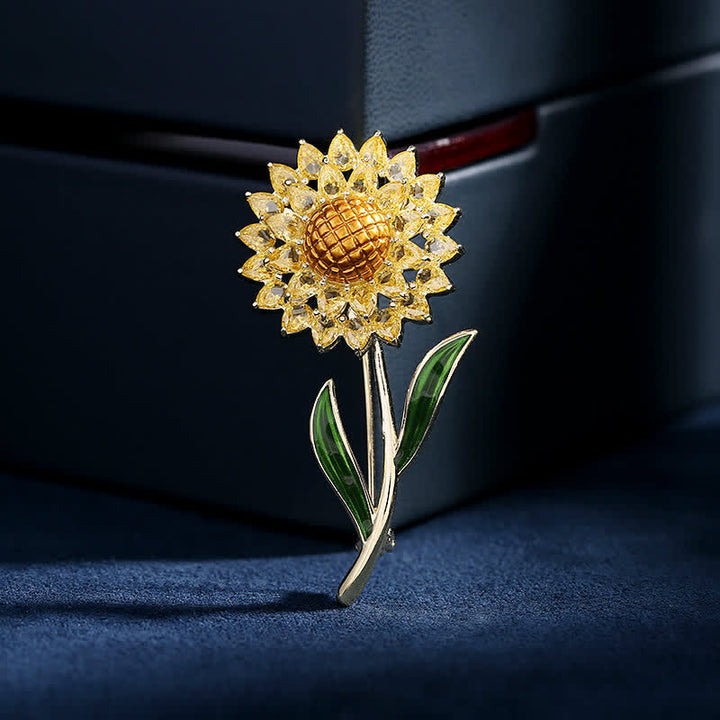 Goldene Sonnenblumenbrosche für Frauen