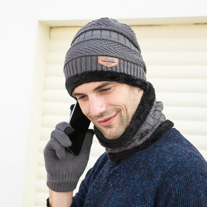 3-teiliges Set Erwachsene-Kinder Beanies gestrickte Mütze Schal Handschuhe