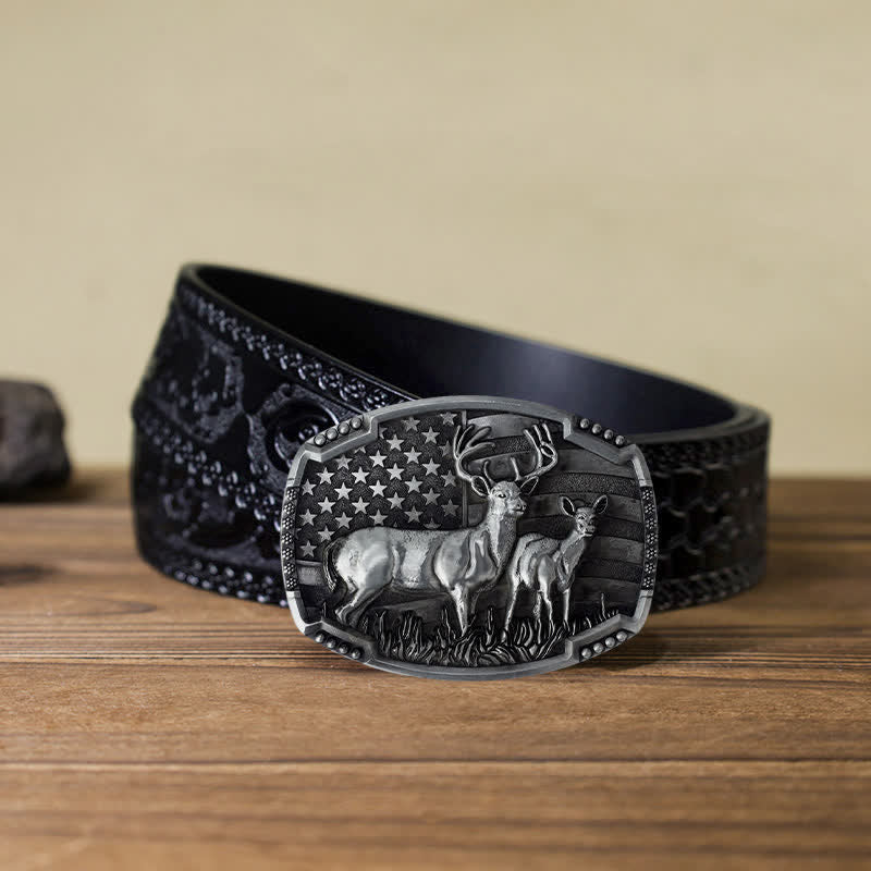 Herren DIY Deer Hunter American Flag Schnalle Ledergürtel