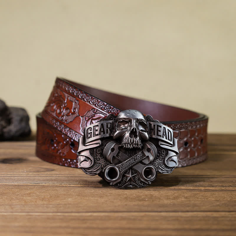 DIY Zahnradkopf-Pistonschädel-Schnallenledergürtel für Herren