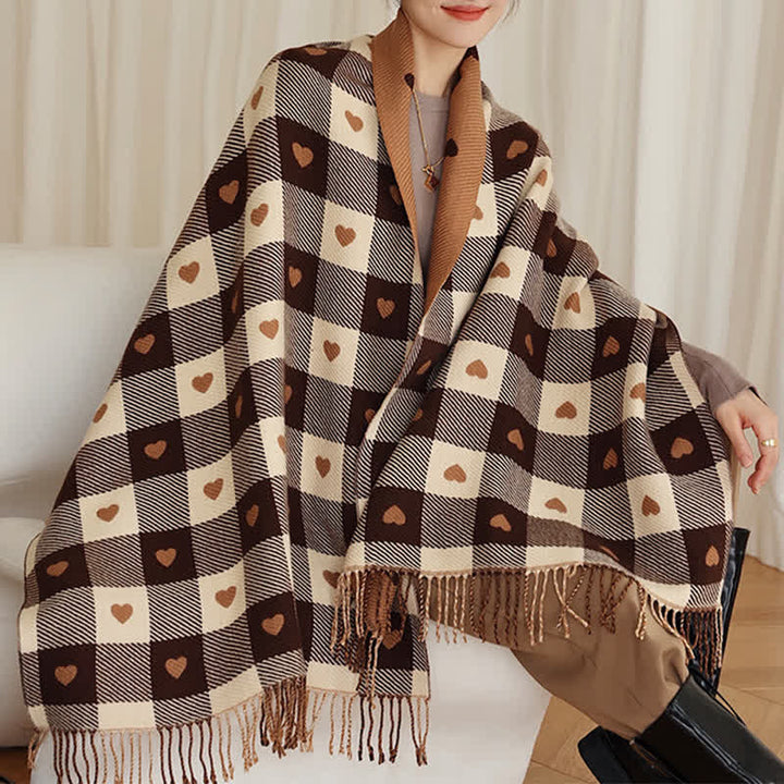 Damen Winter Cape Liebe Schachbrett Schal