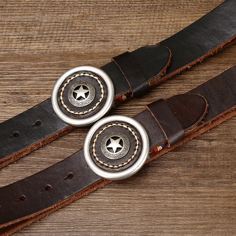 Verdickter Vintage-Ledergürtel mit Pentagramm für Herren