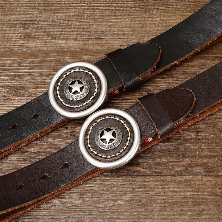 Verdickter Vintage-Ledergürtel mit Pentagramm für Herren