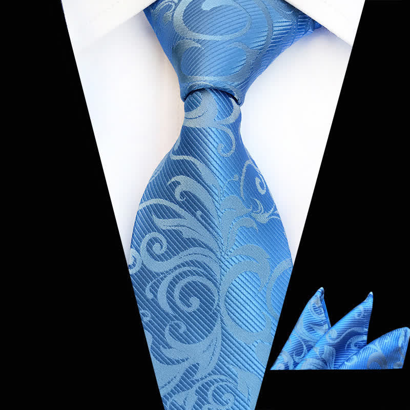 2-tlg. Männer Pflanzenwirbel Blumen Krawatten-Set - Himmelblau - image 14