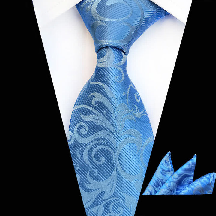 2-tlg. Männer Pflanzenwirbel Blumen Krawatten-Set - Himmelblau - image 14