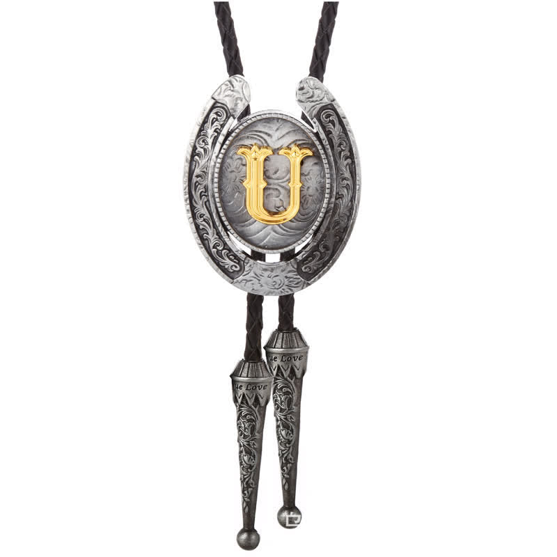 Moderne Western-Hufeisen Anfänglicher Buchstabe A bis Z Bolo Tie - Silber - U - image 50