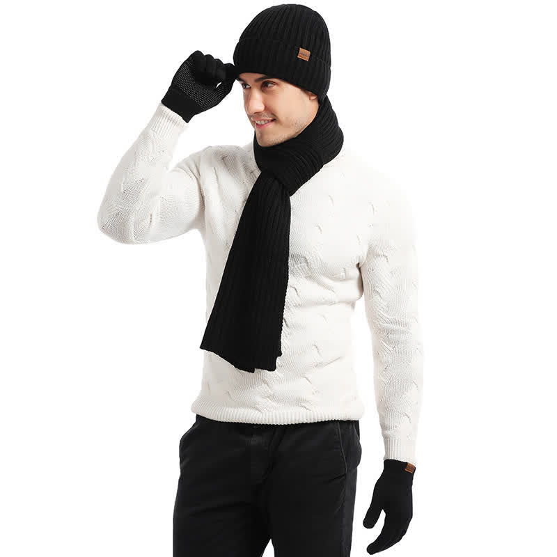 3er Set Warm Beanie Hat Scarf Touchscreen Gloves