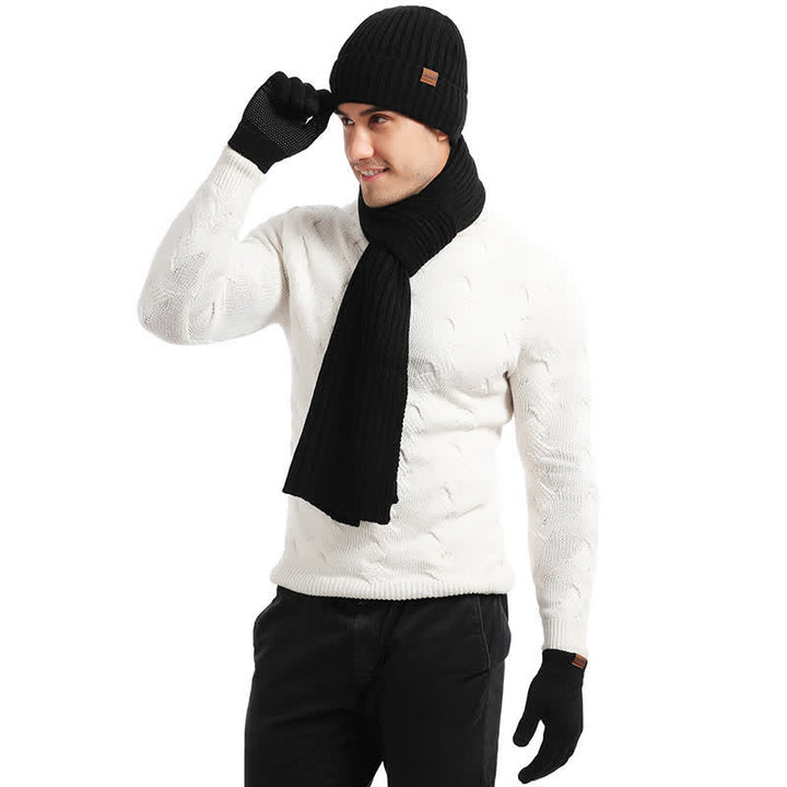 3er Set Warm Beanie Hat Scarf Touchscreen Gloves