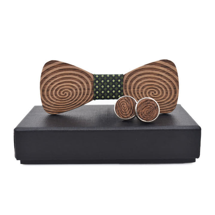 2Stk. Herren Holzfliege Set mit Hypnose-Wirbelaufdruck