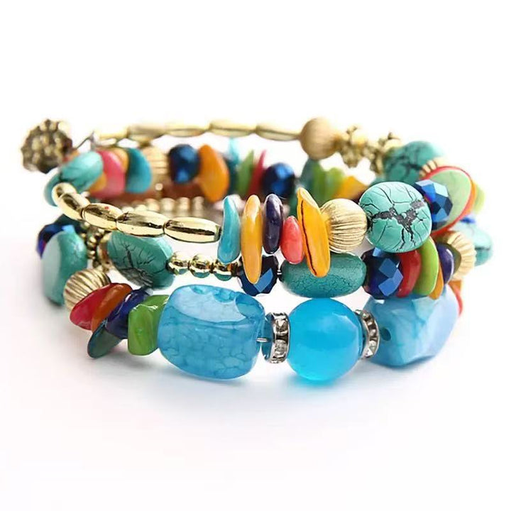 Vintage-Armband im böhmischen Stil mit mehrlagigen türkisfarbenen Achat-Kristallperlen - Mehrfarbig - image 15
