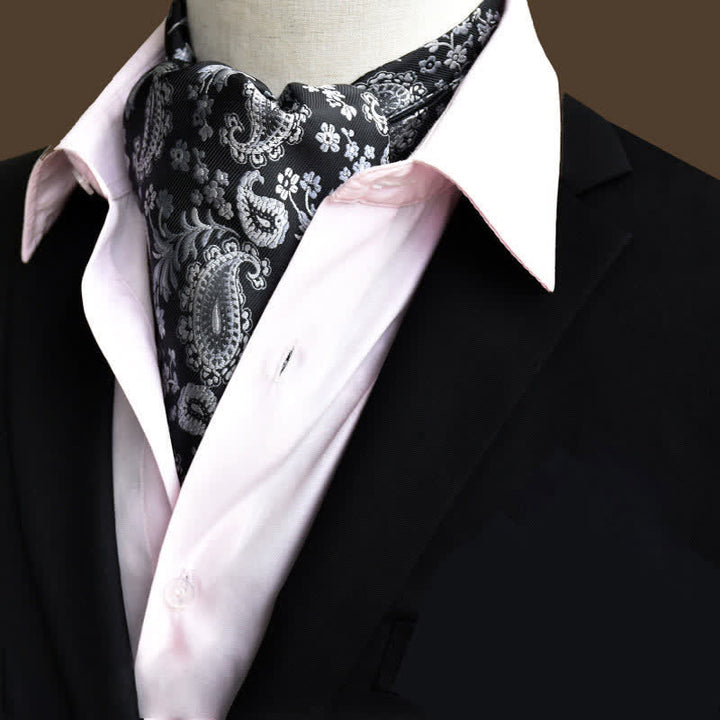 Schwarz&amp;Weiß Freizeitball Herrenhafte Blumige Ascot Paisley Krawatte