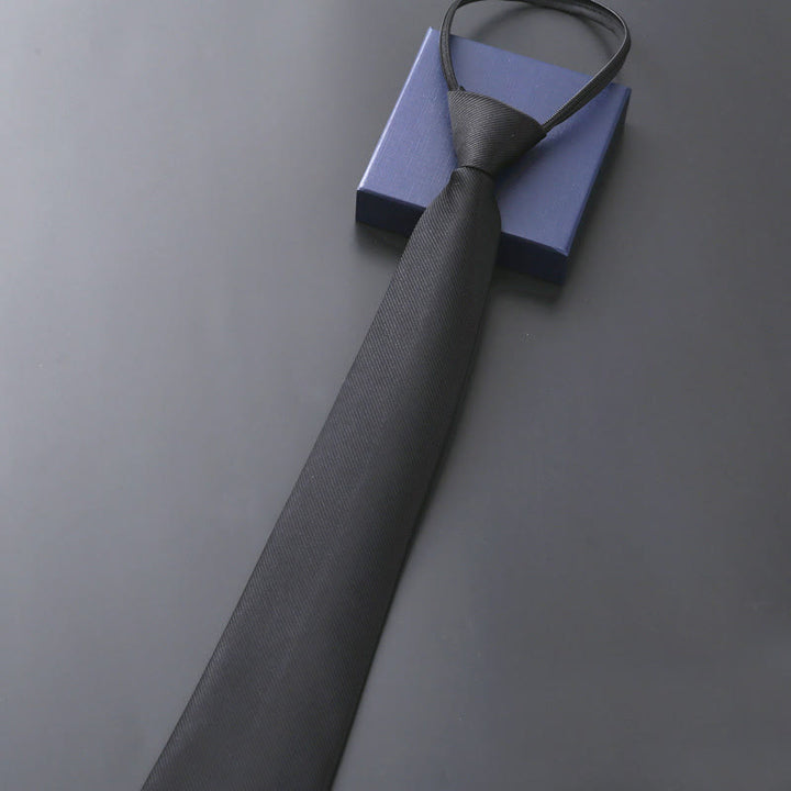 Offizielle Reißverschlusskrawatte für Männer Hochzeitskrawatte - Einfarbig Schwarz - image 6