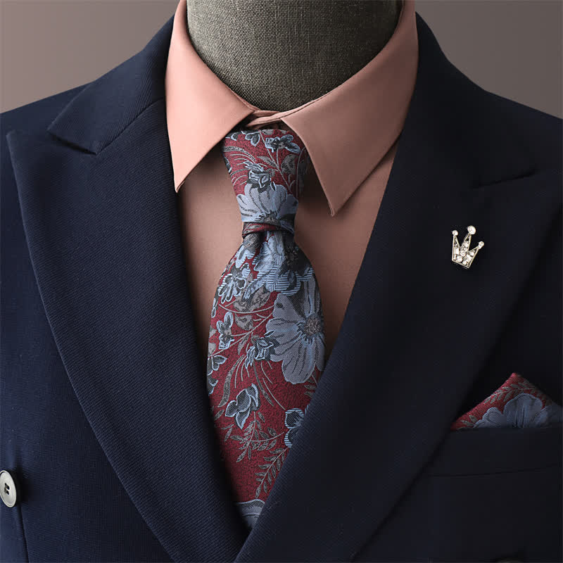 Elegante Herrenkrawatte mit Blumenmuster in Kornblumenblau - KornblumeBlau - Krawatte + Einstecktuch - image 1