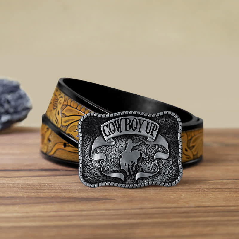 Männer DIY Cowboy Up Rodeo Horse Schnallengürtel aus Leder