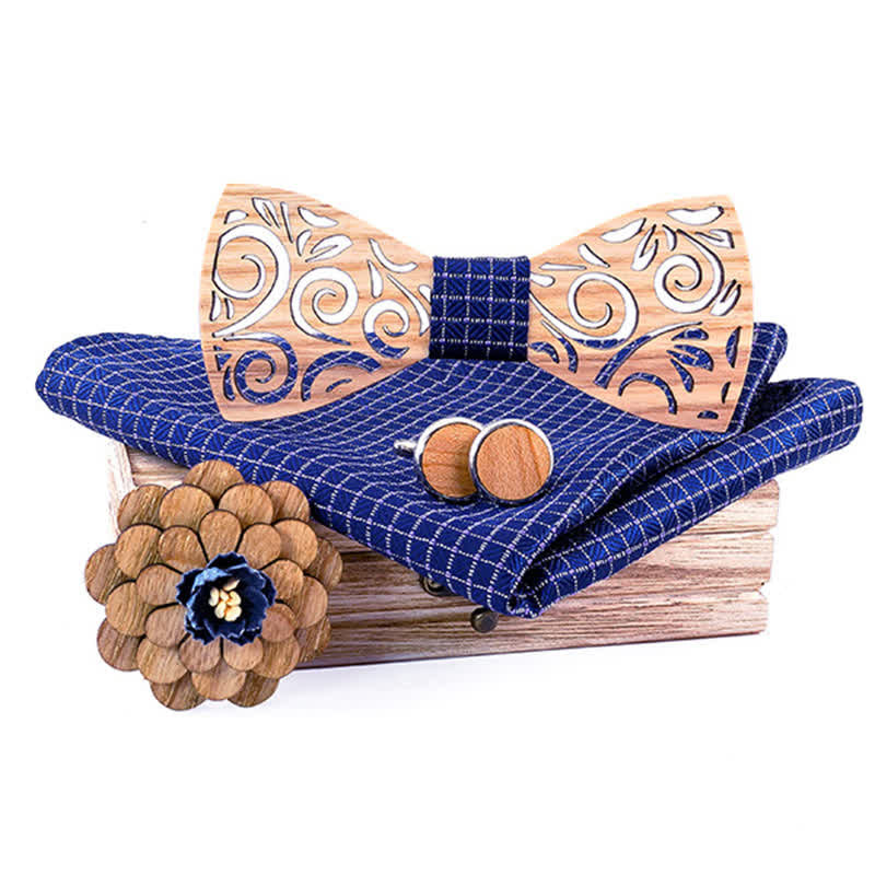 4er Set Herren Holzkrawatte im hohlen Blattdesign