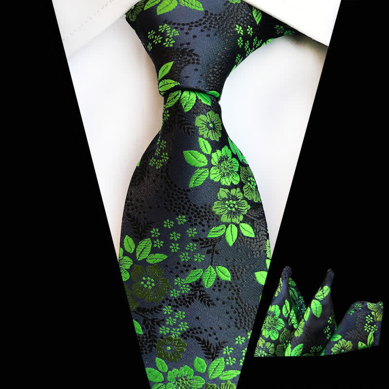 2-teiliges Krawattenset für Herren mit Pflaumenblüten-Blumenmuster - Limettengrün - image 14