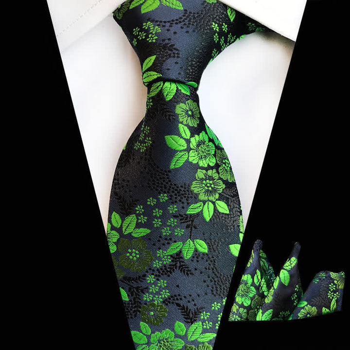 2-teiliges Krawattenset für Herren mit Pflaumenblüten-Blumenmuster - Limettengrün - image 14