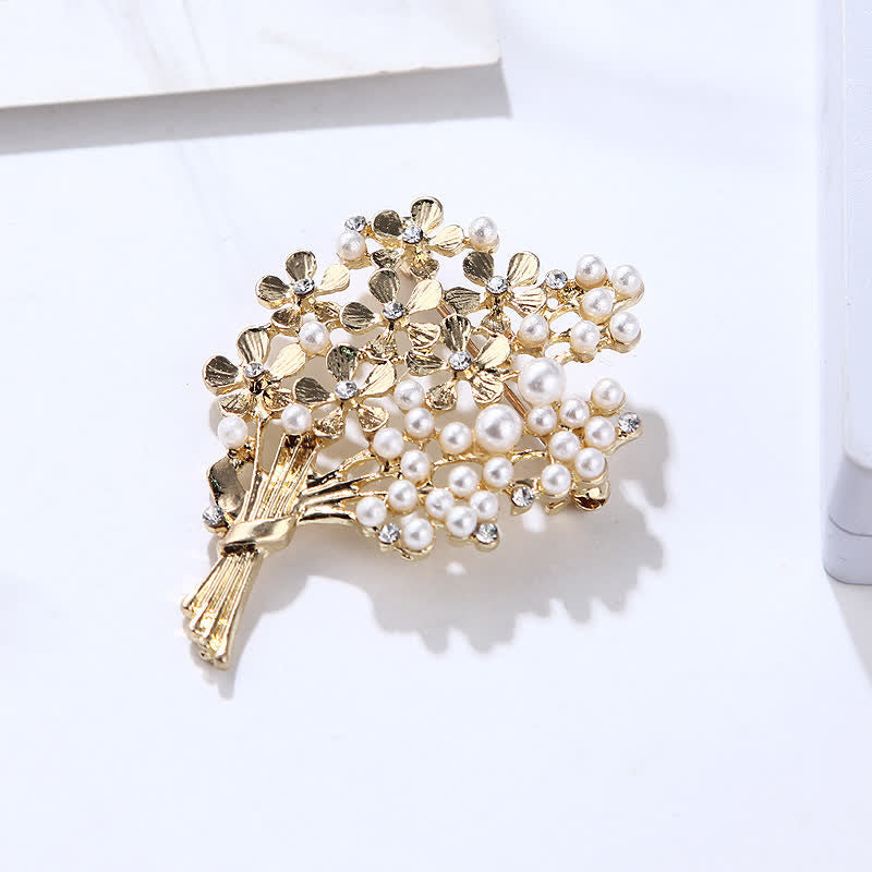 Frauen Perl Bouquet von goldenen Blumen Brosche