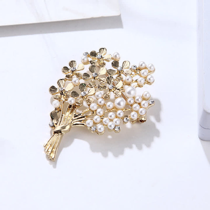 Frauen Perl Bouquet von goldenen Blumen Brosche