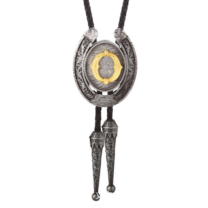 Moderne Western-Hufeisen Anfänglicher Buchstabe A bis Z Bolo Tie - Silber - O - image 44