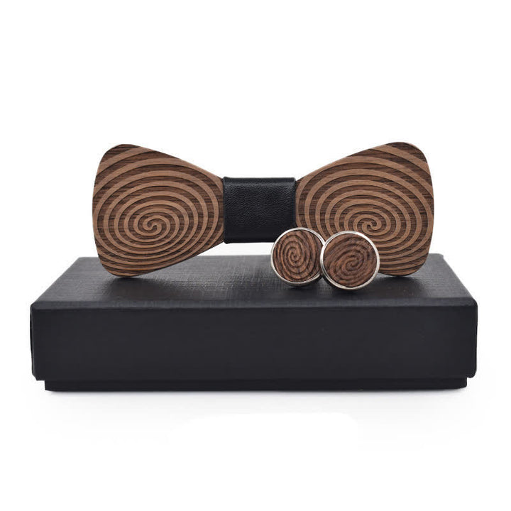 2Stk. Herren Holzfliege Set mit Hypnose-Wirbelaufdruck