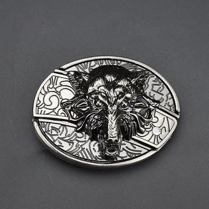 Herren-Ledergürtel „Fierce Wolf“ mit Klappmesser