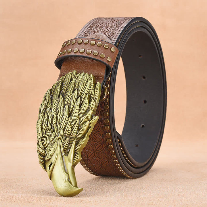 Herrengürtel aus Leder mit Adler-Geierkopf und Nieten
