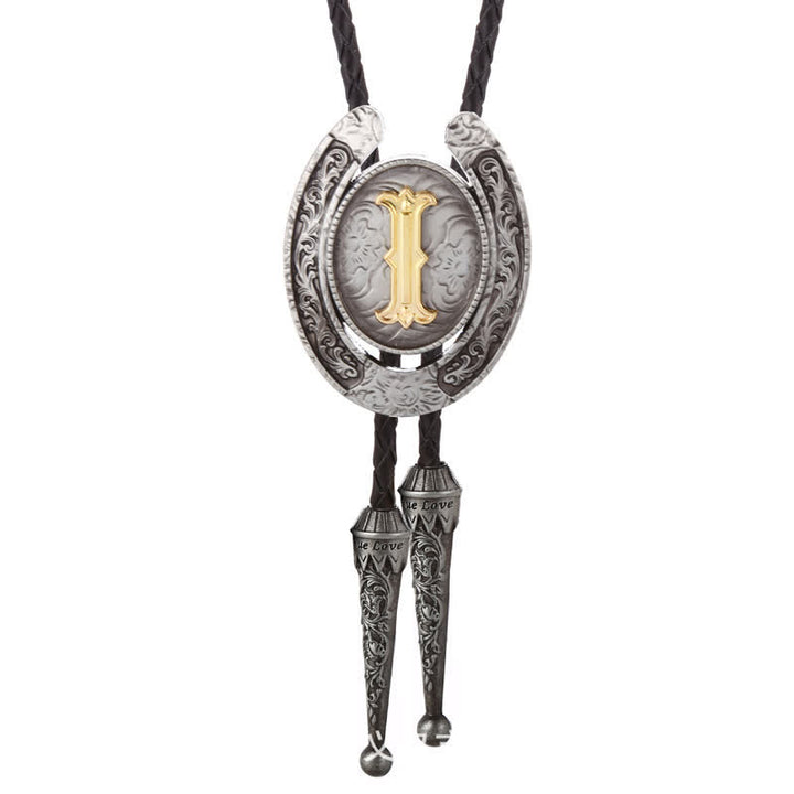 Moderne Western-Hufeisen Anfänglicher Buchstabe A bis Z Bolo Tie - Silber - I - image 38