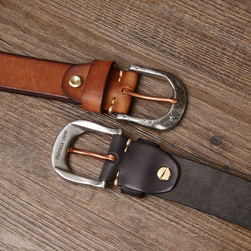 Klassischer Vintage-Ledergürtel für Herren mit geschnitzter Schnalle