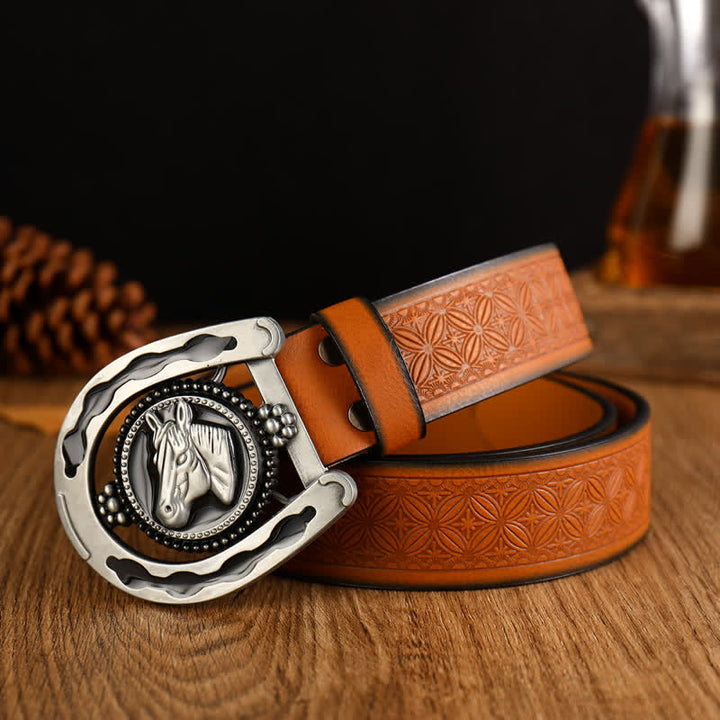 Retro Herren-Ledergürtel in Hufeisenform im Westernstil