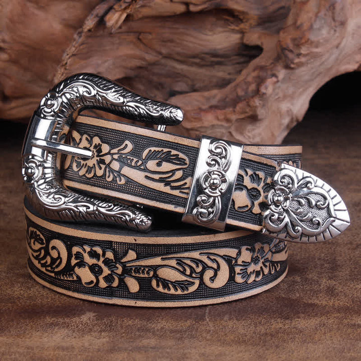 Unisex Vintage Ledergürtel mit kleiner Rosenprägung