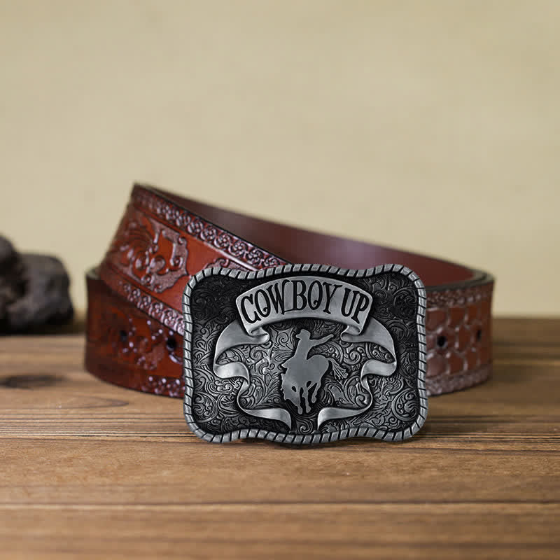 Männer DIY Cowboy Up Rodeo Horse Schnallengürtel aus Leder