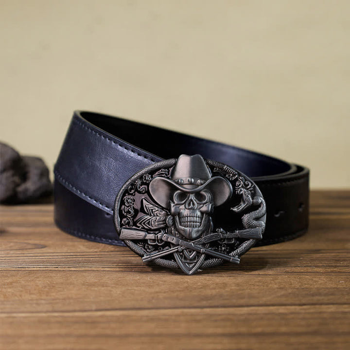 Herren DIY Totenkopf mit gekreuzten Pistolen Schnalle Leder Gürtel