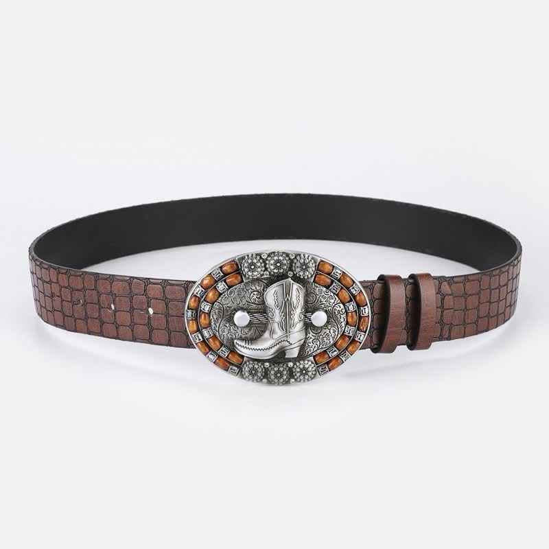 Herren Cowboy-Stiefel mit Holzperlen Leder Gürtel