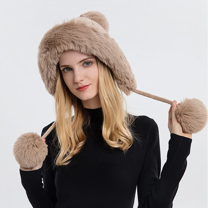 Dreifacher Bommel dicker warmer gestrickter Hut für Damen