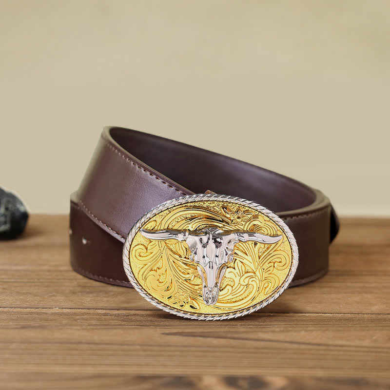 DIY glänzender goldener Stierkopfschnallen-Ledergürtel für Herren