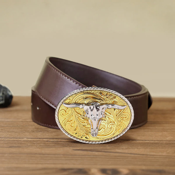 DIY glänzender goldener Stierkopfschnallen-Ledergürtel für Herren