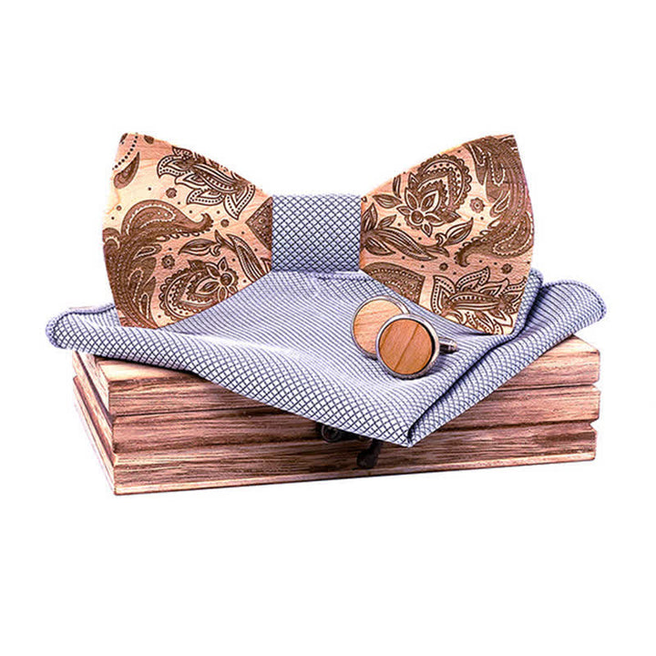 3Stk. Herren Schnitzen Paisley Holzfliege Set