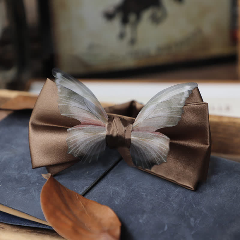 Herren-Set aus Vintage-Organza mit Schmetterlings-Fliege und Einstecktuch