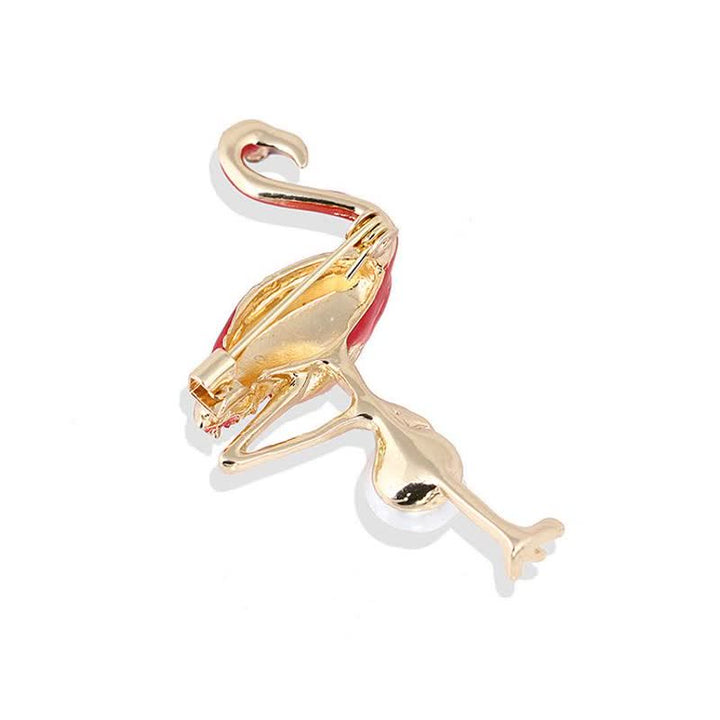 Frauen emaillierter Flamingo mit Perlenbrosche