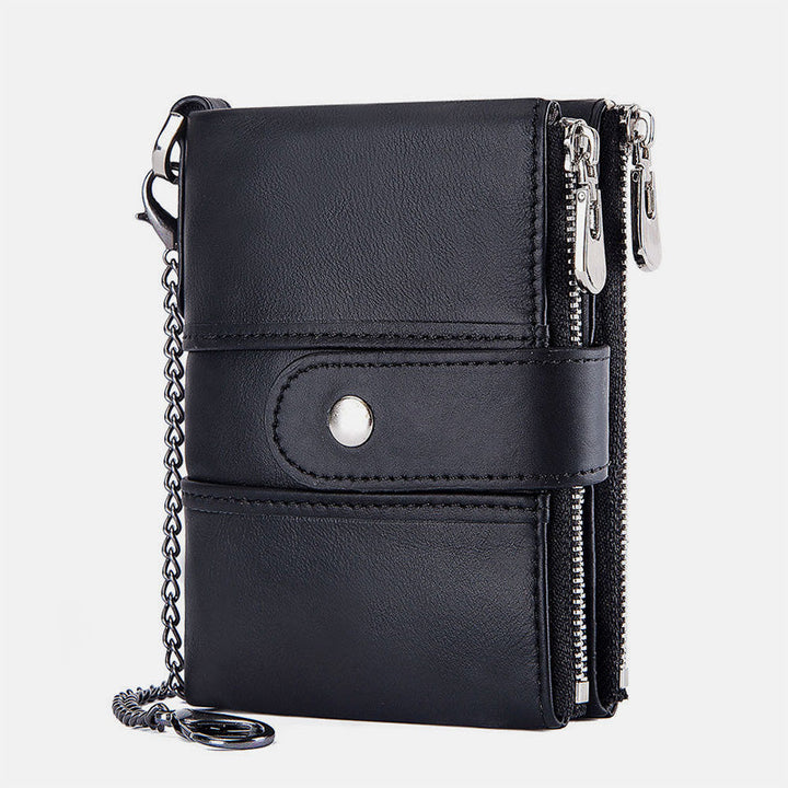 Diebstahlsichere Retro-Geldbörse aus echtem Leder mit Kette