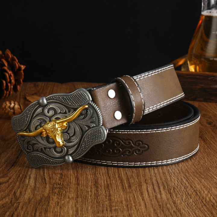 Herren quadratischer Gürtel aus goldenem Longhorn-Bullenleder