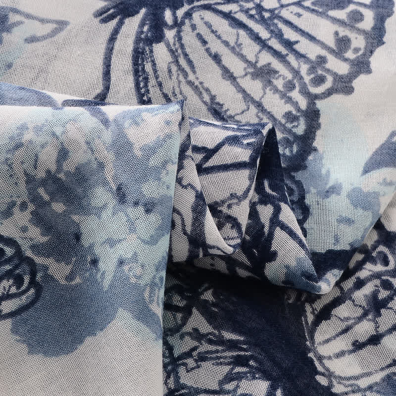 Dünner, hübscher Schal mit Schmetterlings- und Blumenmuster und Quasten für Frauen